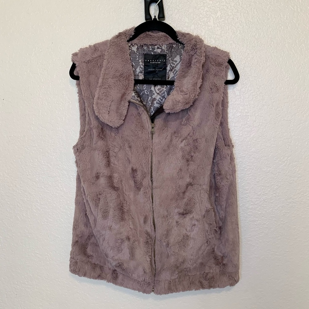 Sanctuary Faux Fur Sleeveless Vest Zip Up Taupe Brown Size Medium - Picture 15 of 16